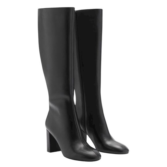 Mango Leather High Heel Tall Boots Black Size 39/ 8.5 - Picture 2 of 13